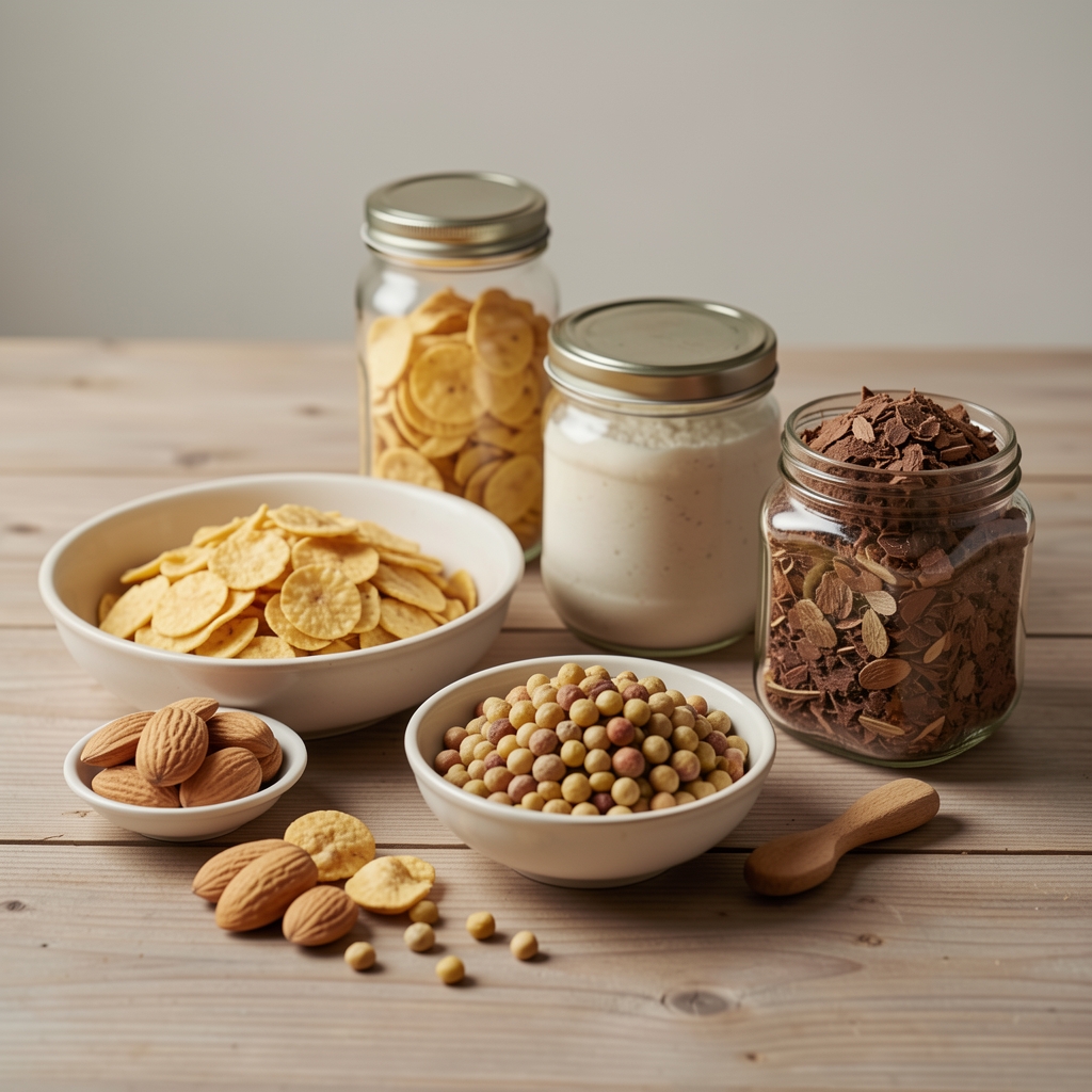 Različite namirnice na stolu u krupnom planu, neutralna fotografija za edukativni prikaz hrane